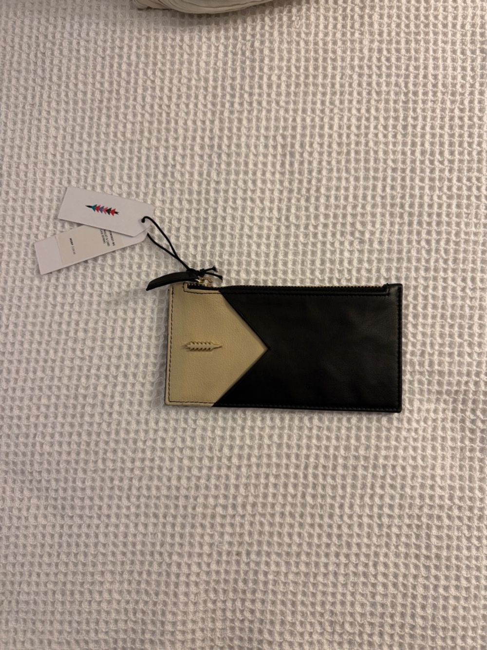 Thacker Leather Zip Card Wallet in Black and Beige